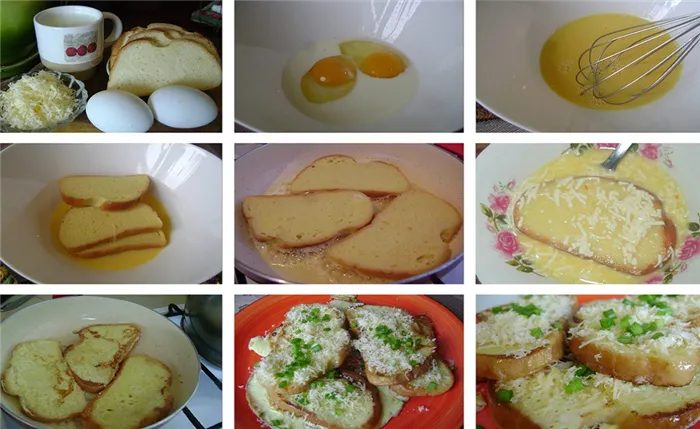 Гренки с яйцом, молоком и сыром