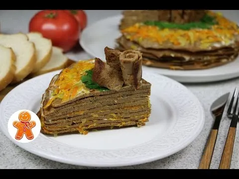 Видео рецепт Печеночный торт из куриной печени